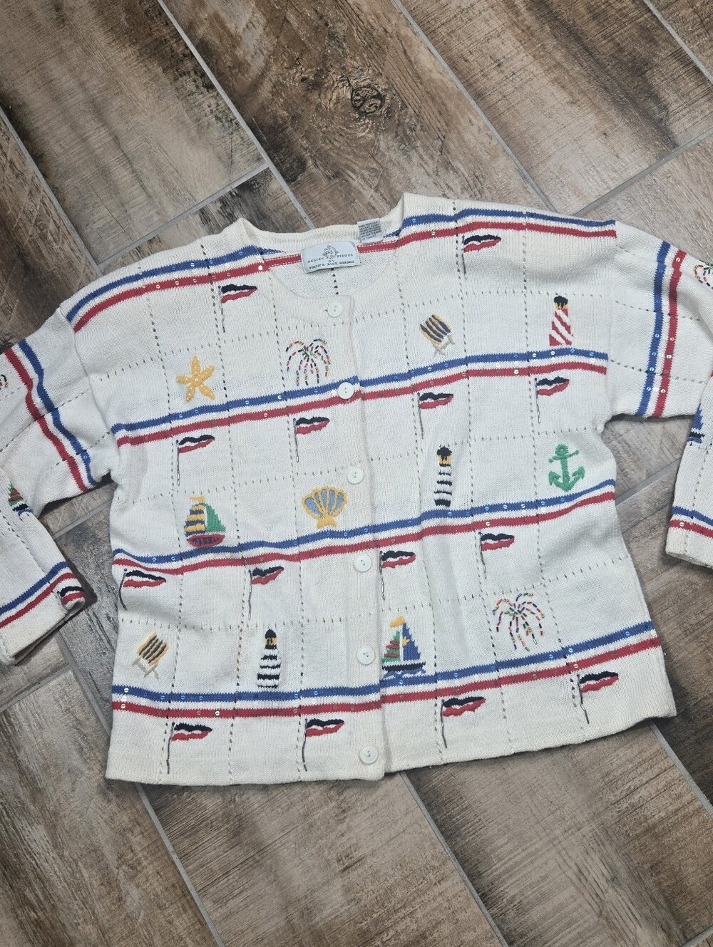 Philip & Jane Gordon Design Options Cream Nautical Fireworks Sweater Size XL - Picture 3 of 15